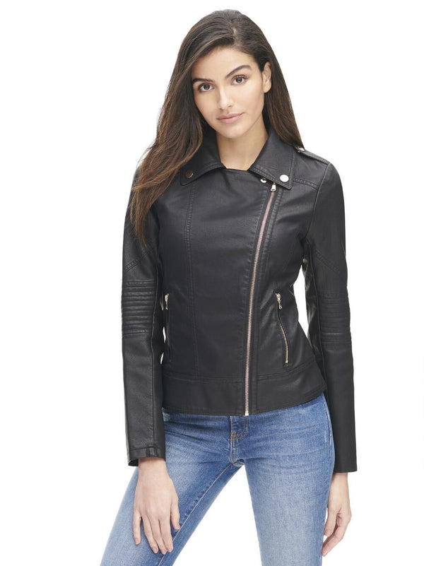 Women's Faux Leather Cycle Jacket Quilted Sleeves