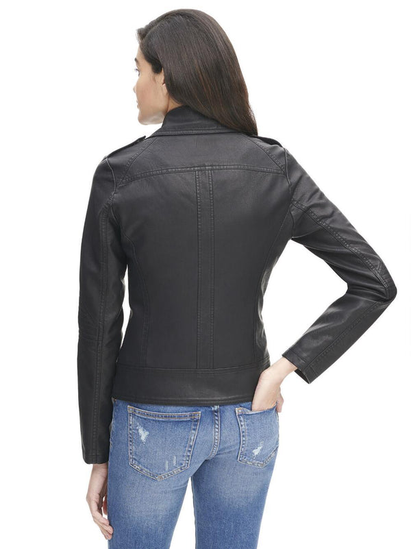 Women's Faux Leather Cycle Jacket Quilted Sleeves