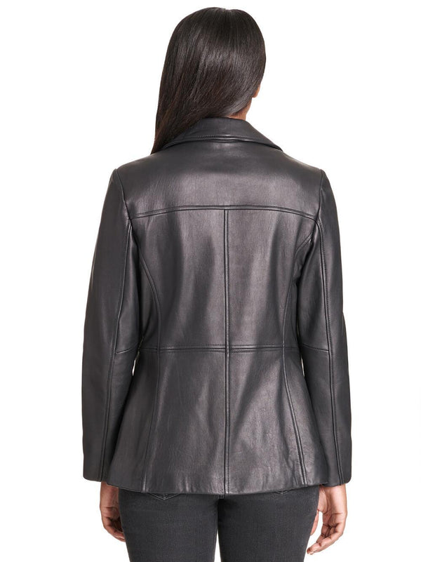 Women's Notch Collar Genuine Leather Jacket