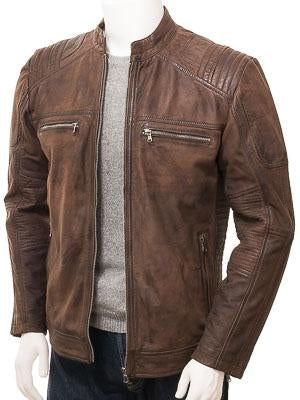 Men's Brown Leather Biker Jacket: Knowstone