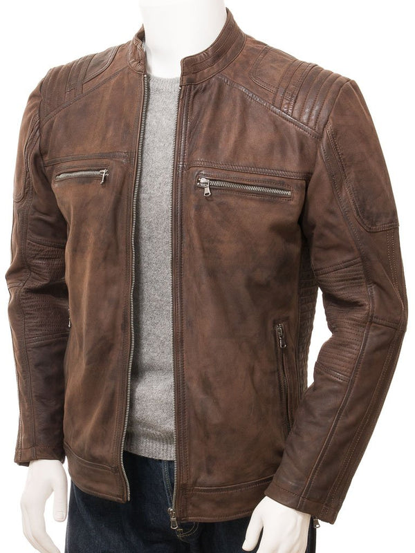 Men's Brown Leather Biker Jacket: Knowstone