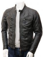 Men's Black Leather Biker Jacket: Branscombe