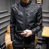 LNREAL Men's Synthetic Leather Jackets Solid Slim Stand Collar Zipper Fashion Coat