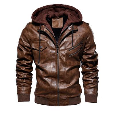 Men's PU Leather Jacket Men Motorcycle Hood Winter Coat Man Warm Casual Leather Jackets